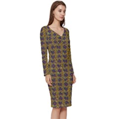 Long Sleeve V-Neck Bodycon Dress  