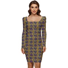 Women Long Sleeve Ruched Stretch Jersey Dress 