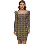 3021 Women Long Sleeve Ruched Stretch Jersey Dress