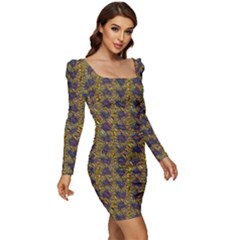 Women Long Sleeve Ruched Stretch Jersey Dress 