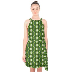 Halter Collar Waist Tie Chiffon Dress 