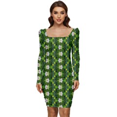 Women Long Sleeve Ruched Stretch Jersey Dress 