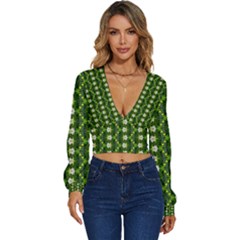 Long Sleeve Deep-V Velour Top 