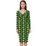 Wowpatterns-export-pattern Long Sleeve V-Neck Bodycon Dress 