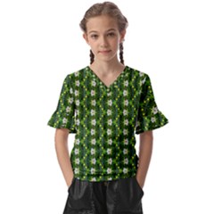 Kids  V-Neck Horn Sleeve Blouse 