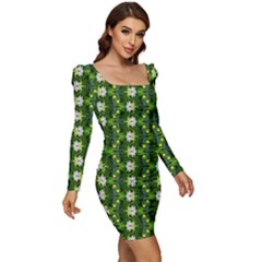 Women Long Sleeve Ruched Stretch Jersey Dress 