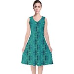 Peacock #4 V-Neck Midi Sleeveless Dress 