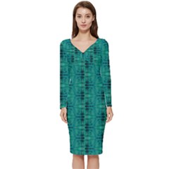 Long Sleeve V-Neck Bodycon Dress  