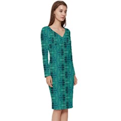 Long Sleeve V-Neck Bodycon Dress  