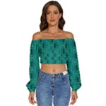 Peacock #4 Long Sleeve Crinkled Weave Crop Top