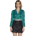 Peacock #4 Long Sleeve Tie Back Satin Wrap Top