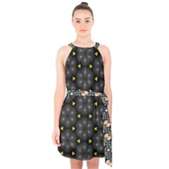 Halter Collar Waist Tie Chiffon Dress 