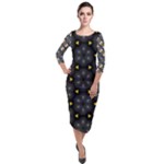 Phyllis Full  Quarter Sleeve Midi Velour Bodycon Dress