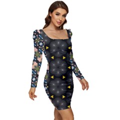 Women Long Sleeve Ruched Stretch Jersey Dress 