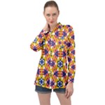 Wavey shapes pattern                                                             Long Sleeve Satin Shirt