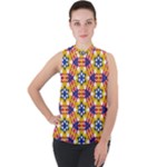 Wavey shapes pattern                                                            Mock Neck Chiffon Sleeveless Top