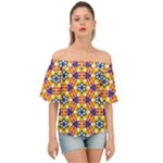 Wavey shapes pattern                                                             Off Shoulder Short Sleeve Top