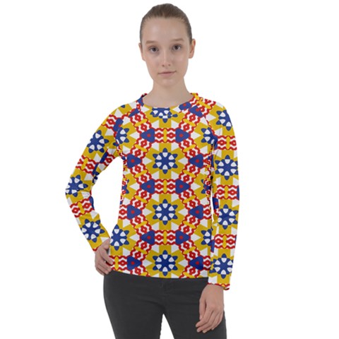 Wavey shapes pattern    Women s Long Sleeve Raglan Tee from ArtsNow.com