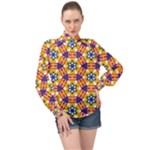 Wavey shapes pattern                                                            High Neck Long Sleeve Chiffon Top