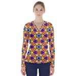 Wavey shapes pattern                                                               V-Neck Long Sleeve Top