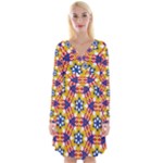 Wavey shapes pattern                                                                 Long Sleeve Front Wrap Dress