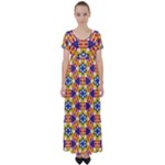 Wavey shapes pattern                                                             High Waist Short Sleeve Maxi Dress