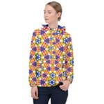 Wavey shapes pattern                                                              Women Hooded Front Pocket Windbreaker