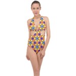 Wavey shapes pattern                                                              Halter Front Plunge Swimsuit