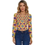 Wavey shapes pattern                                                   Long Sleeve V-Neck Top