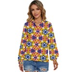 Wavey shapes pattern                                                     Women s Long Sleeve Button Down Shirt