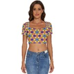 Wavey shapes pattern                                                   Short Sleeve Square Neckline Crop Top