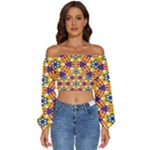 Wavey shapes pattern                                                     Long Sleeve Crinkled Weave Crop Top