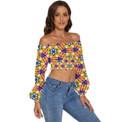 Long Sleeve Crinkled Weave Crop Top 