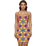 Wavey shapes pattern                                                   Sleeveless Wide Square Neckline Ruched Bodycon Dress