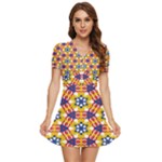 Wavey shapes pattern                                                     V-Neck High Waist Chiffon Mini Dress