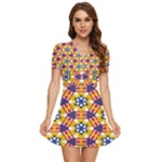 Wavey shapes pattern                                                     V-Neck High Waist Chiffon Mini Dress