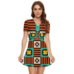 V-Neck High Waist Chiffon Mini Dress 