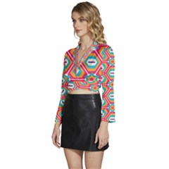 Long Sleeve Tie Back Satin Wrap Top 