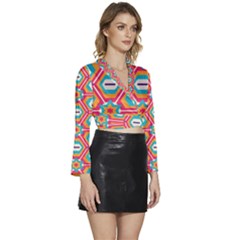 Long Sleeve Tie Back Satin Wrap Top 