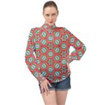 Hexagons and stars pattern                                                              High Neck Long Sleeve Chiffon Top