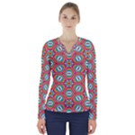 Hexagons and stars pattern                                                                 V-Neck Long Sleeve Top