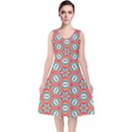 Hexagons and stars pattern                                                               V-Neck Midi Sleeveless Dress