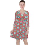 Hexagons and stars pattern                                                                Quarter Sleeve Ruffle Waist Dress