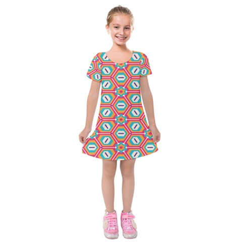Hexagons and stars pattern                                                                    Kids  Short Sleeve Velvet Dress from ArtsNow.com