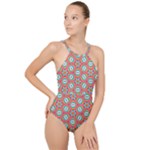 Hexagons and stars pattern                                                               High Neck One Piece Swimsuit