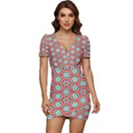 Hexagons and stars pattern                                                         Low Cut Cap Sleeve Mini Dress