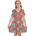 Hexagons and stars pattern                                                       Kids  Short Sleeve Tiered Mini Dress