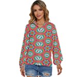 Hexagons and stars pattern                                                       Women s Long Sleeve Button Down Shirt