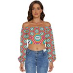 Hexagons and stars pattern                                                       Long Sleeve Crinkled Weave Crop Top