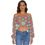 Hexagons and stars pattern                                                       Long Sleeve Crinkled Weave Crop Top